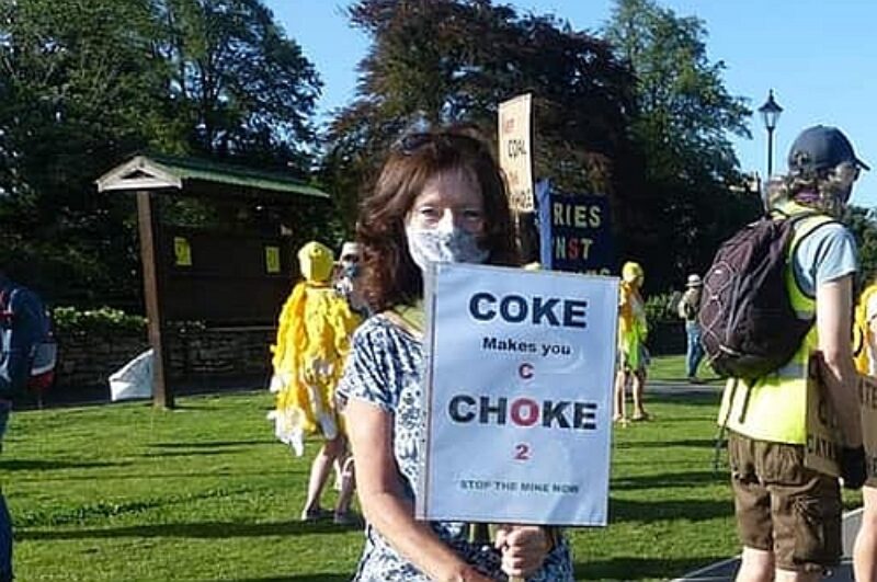 Campaigning against the Cumbria coal mine Aug 2020 in Kendal